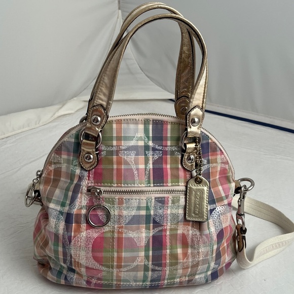 Coach Poppy Daisy pink multicolor madras signature C logo crossbody - Picture 2 of 14